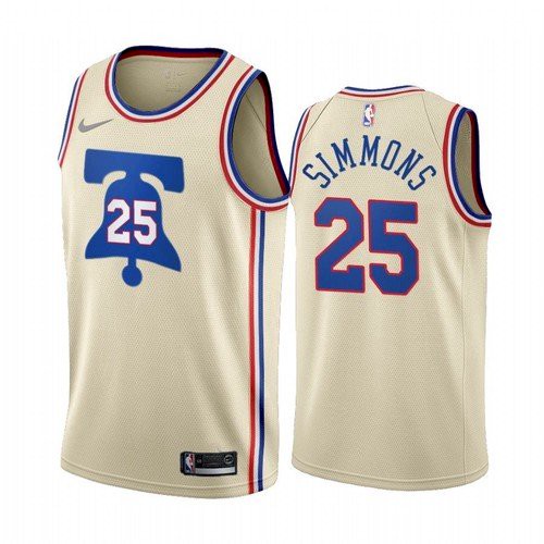 Men's Philadelphia 76ers #25 Ben Simmons Cream Earned Edition Swingman Stitched NBA Jersey